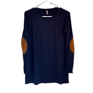 Acting Pro Women’s Long Sleeve Scoop Neck Top w Elbow Patch Detail Navy